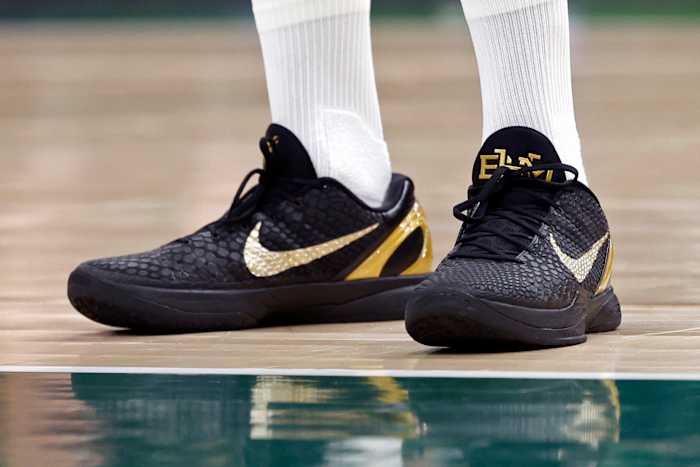 Milwaukee Bucks guard Wesley Matthews wears the Nike Kobe 6 'BHM' sneakers during the game against the Boston Celtics on May 13, 2022.